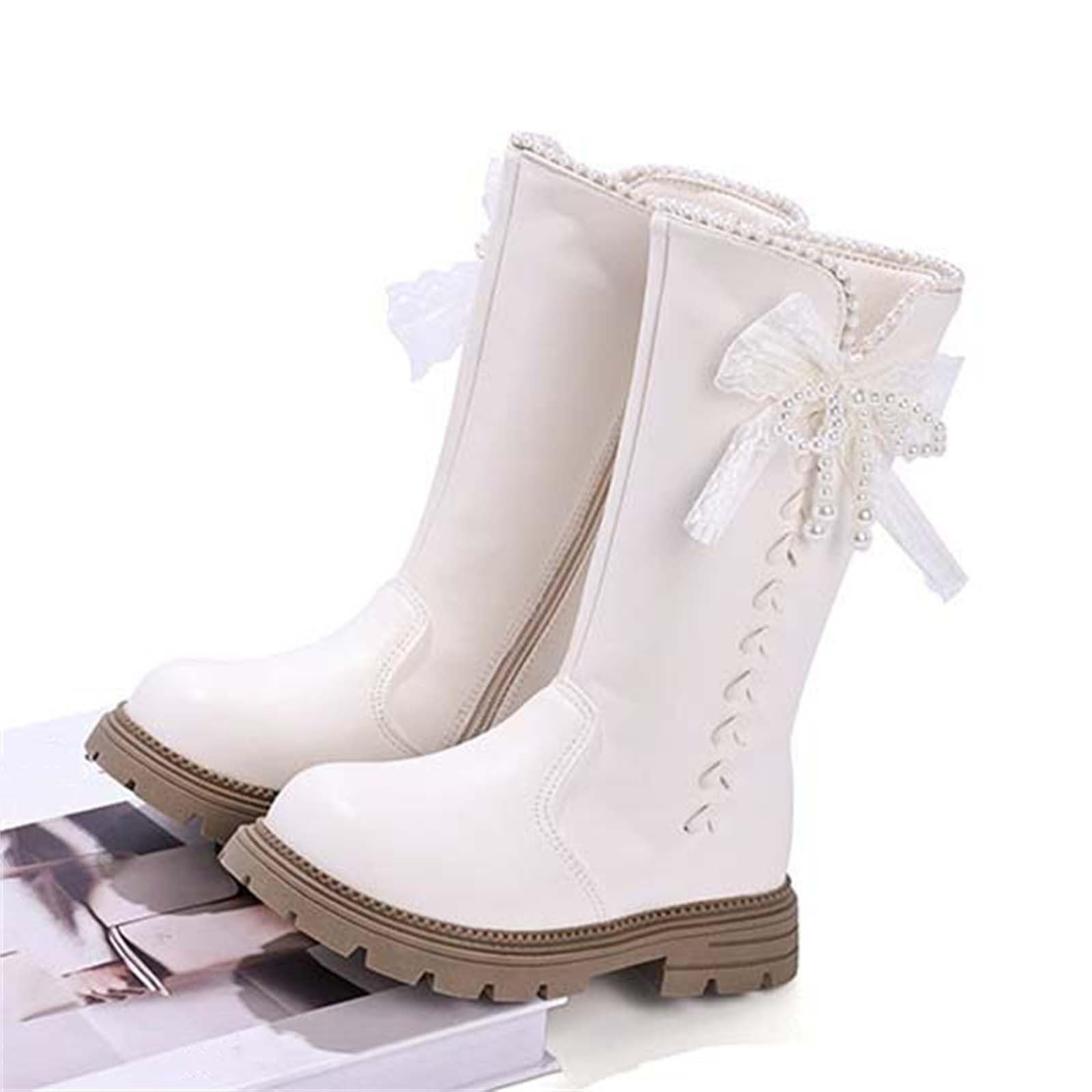 Mädchen Stiefel Perlen Schleife Boot Langschaft Leder Reitstiefel