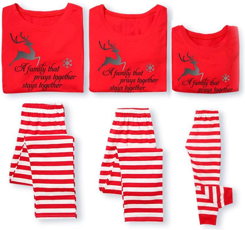 Family Matching Christmas Pajamas,Reindeer Printed Sleepwears 2 Piece Pjs Sets Mom M