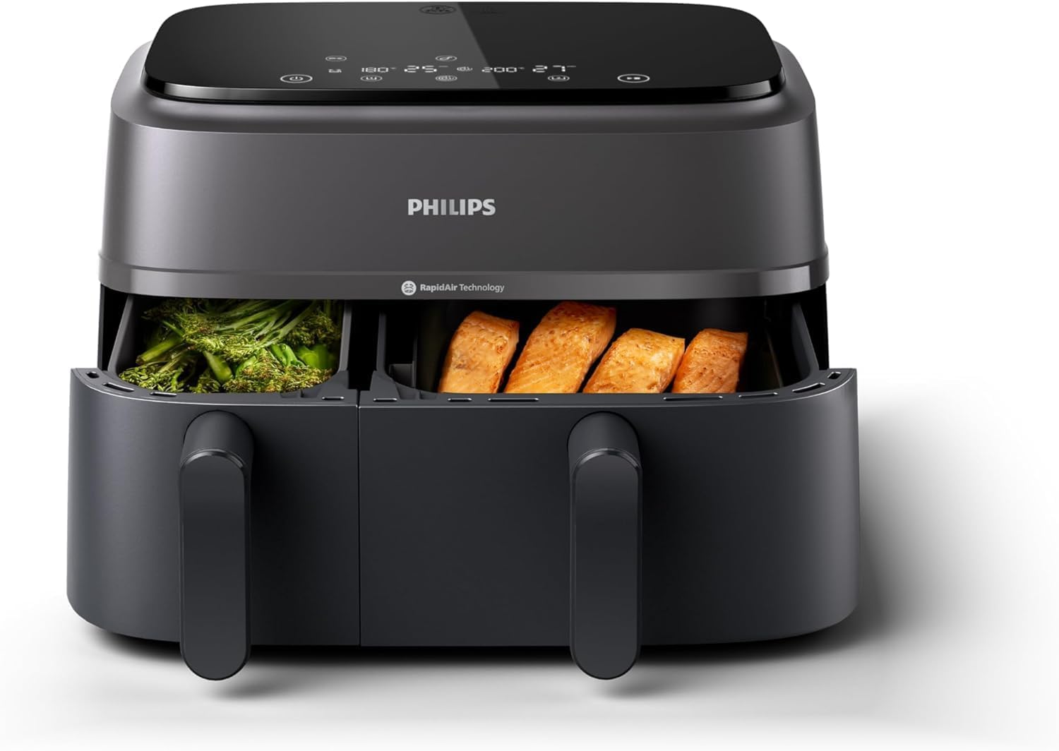 Philips Airfryer 3000 Series Dual Basket - 2 Drawer Air Fryer, 3L + 6L Capacity, RapidAir Plus Technology, 13 Ways to Cook, 90% Less Fat, Easy to Clean, Digital Touchscreen, Energy Saving (NA350/00)