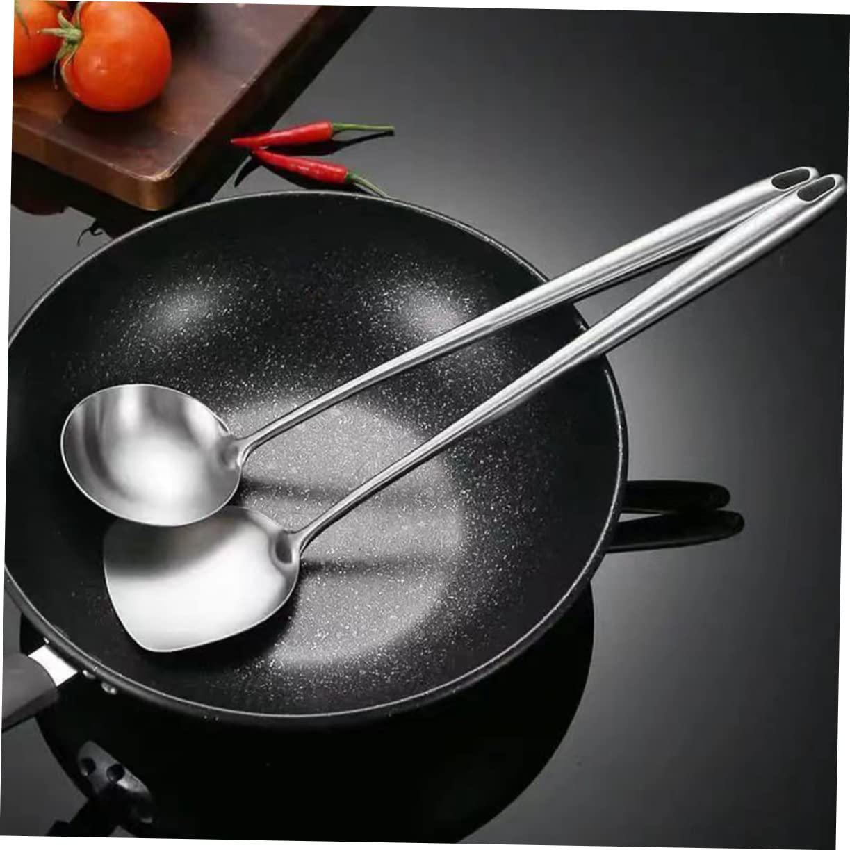 SOIMISS 2 Piezas espátula de acero inoxidable cocinando wok espátula antiadherente utensilios de cocina de acero inoxidable de cocina para cocinar casera Silver