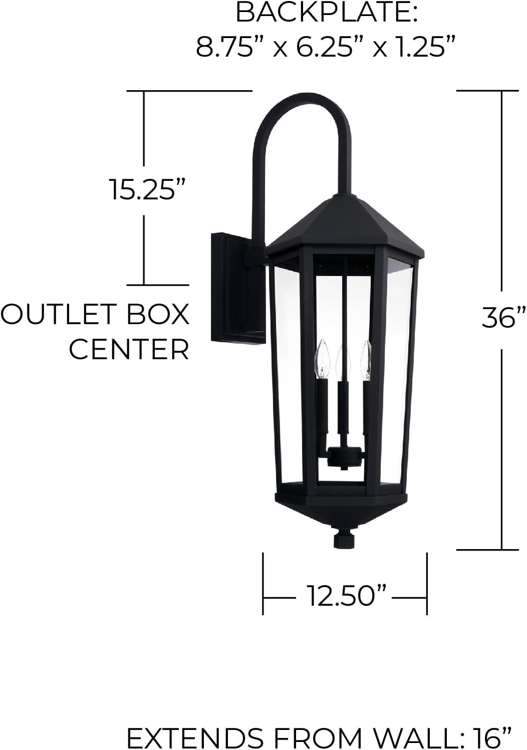 Capital Lighting 926932BK Ellsworth Clear Glass Outdoor Wall Sconce, 3-Light 180 Total Watts, 36" H x 13" W, Black