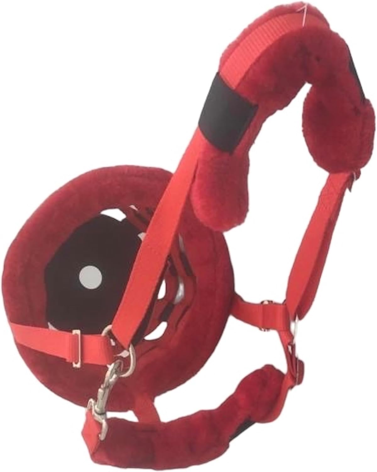Horse Grazing Muzzle Halter, Mink Fleece Padded, Multiple Sizes, Breathable (Red, Full)