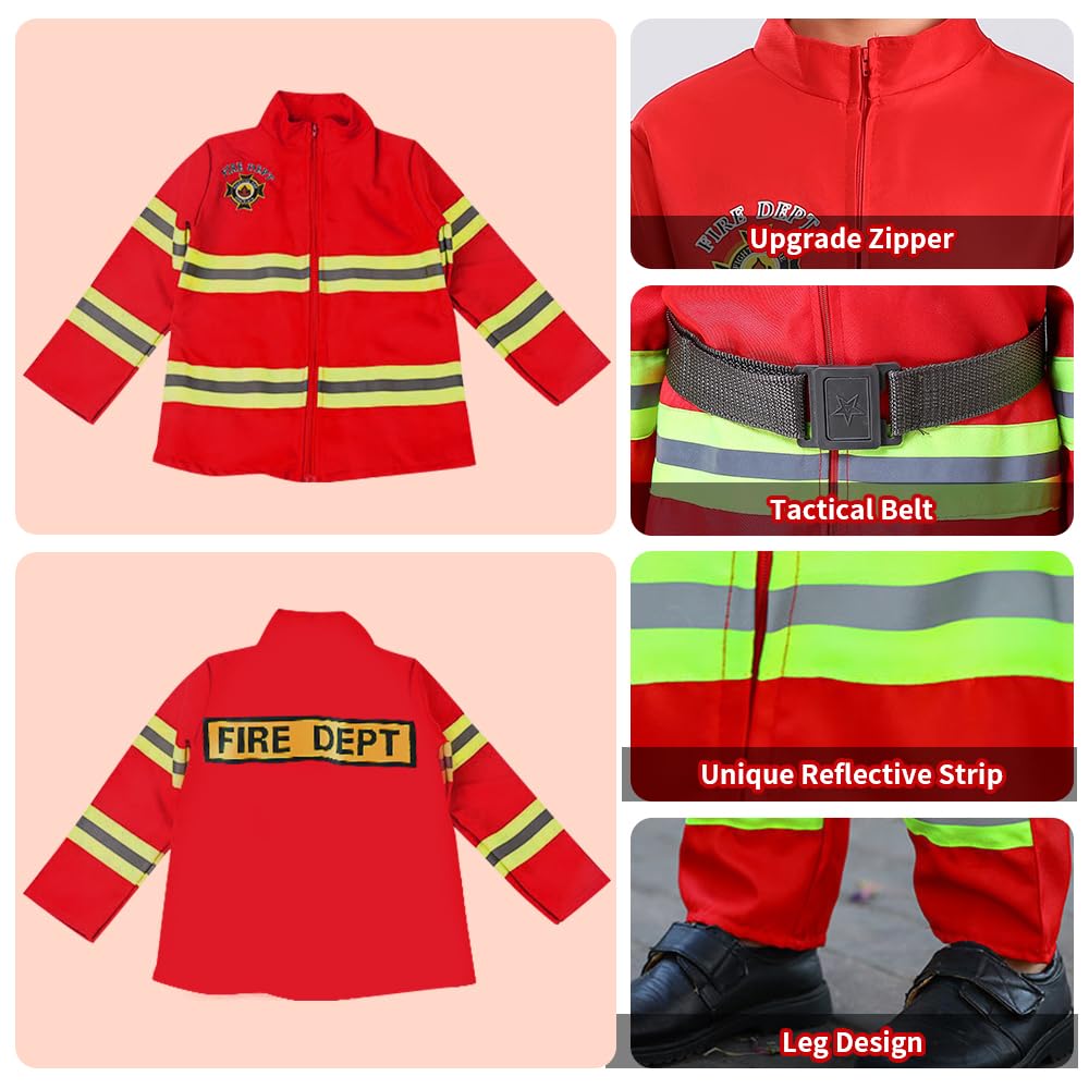 Costume da Pompiere per Bambini, 12pcs Giochi di Ruolo per Bambini Costumi di Halloween, Giocattolo per Bambini dai 2 - 3 Anni per Feste in Maschera, Esercitazioni Antincendio, Scuola e Casa (100cm)