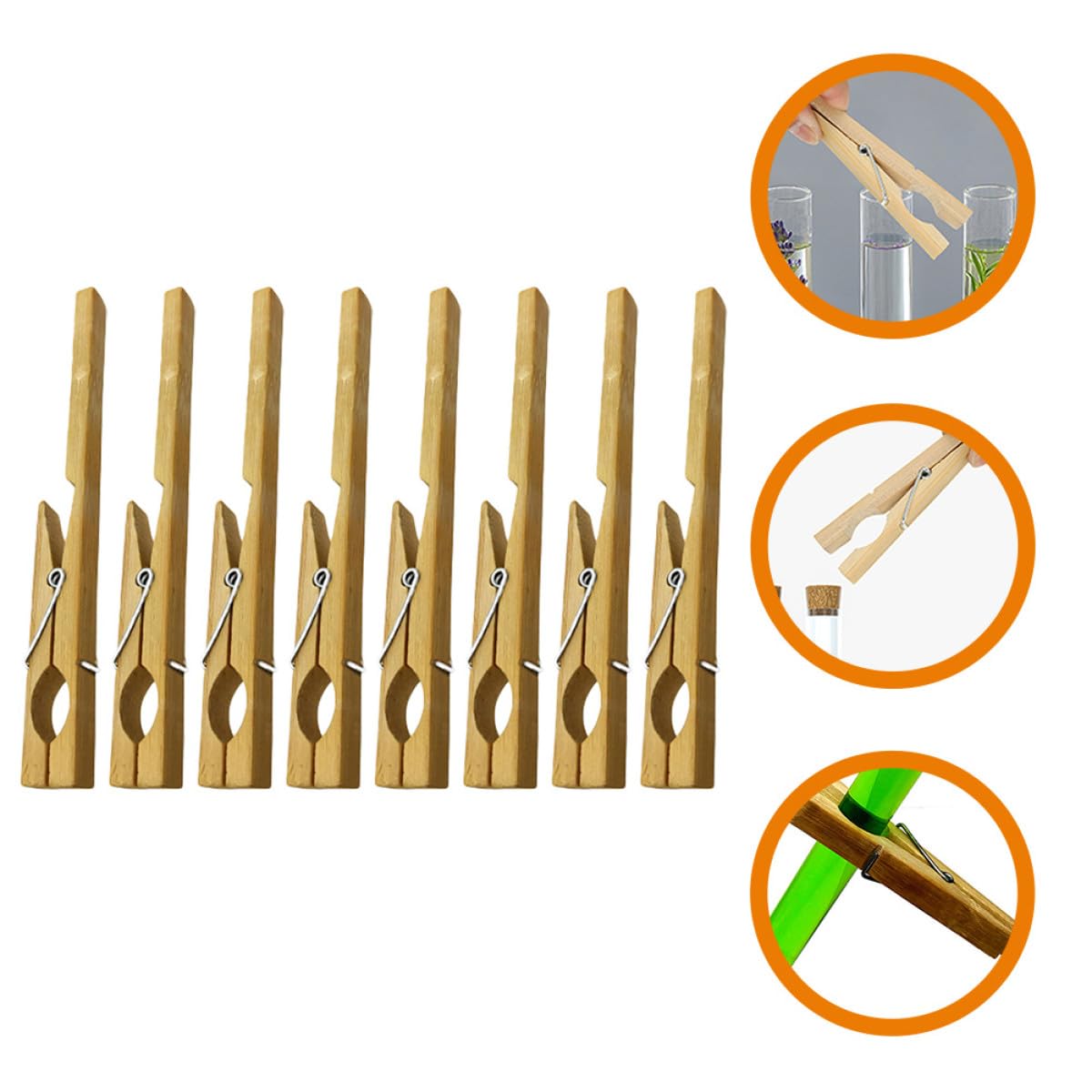 SECFOU 8 Pinces en Bambou pour Tubes à Essais de Laboratoire, Robustes et Fiables, Clips Marron Adaptés aux Expériences en Laboratoire Scientifique