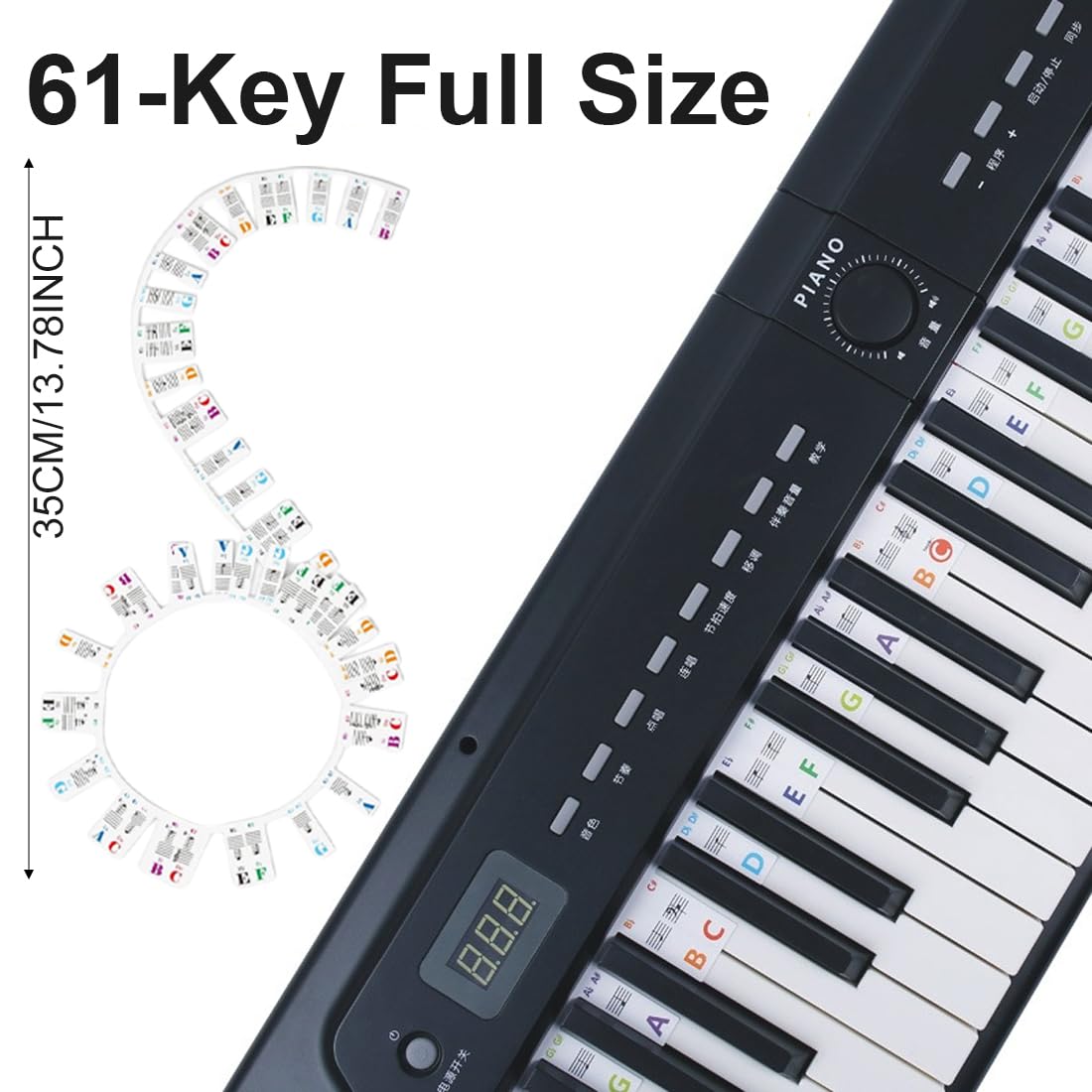 Klavier Noten Aufleger, Abnehmbare Klavier Keyboard Noten 61 Tasten,Piano Keyboard, Keyboard anfänger, Non-Stick Silikon Klaviernoten Klaviertastenetiketten Overlay(Farbe)