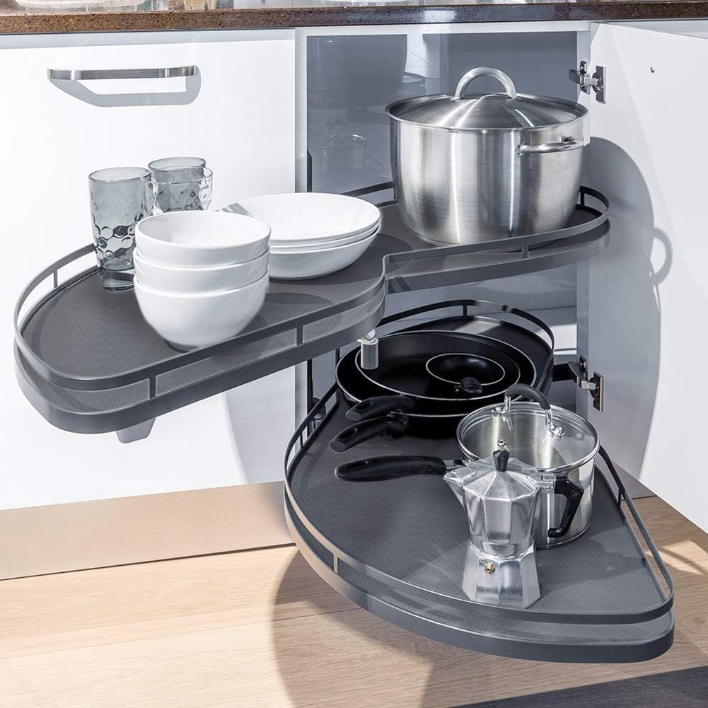 IUokLU Shelf for Kitchen Pull-Out, 2 Tiers Cupboard Corner Shelf, Kitchen Cabinet Blind Corner Pullout Organizer, Kitchen Cabinet Blind Corner Pullout for 800mm-900mm(Pull Left (Open Right)-900mm)