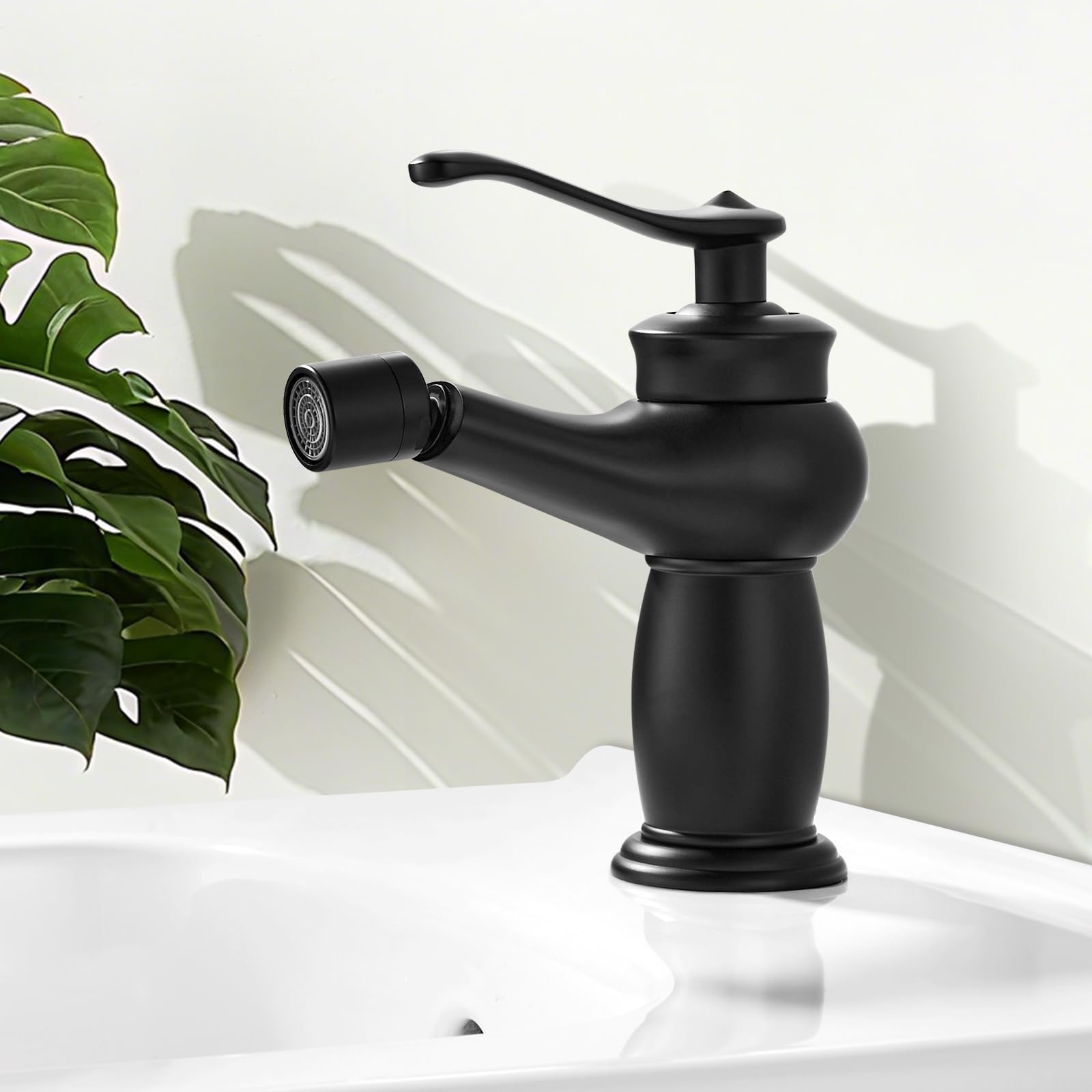Rubinetto Bidet Nero, Rubinetto Bagno Lavabo Monocomando, Miscelatore Bidet con Beccuccio Girevole, Connessione Standard G3/8