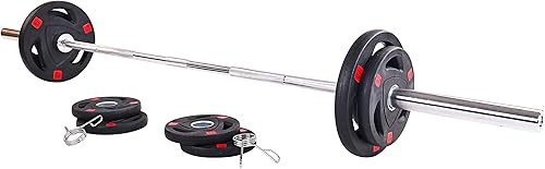 Miniatura 3 de Signature Fitness Placas de peso olímpicas de hierro fundido de 2 pulgadas, incluye barra olímpica de 7 pies, 130 libras, 300 libras o 325 libras,