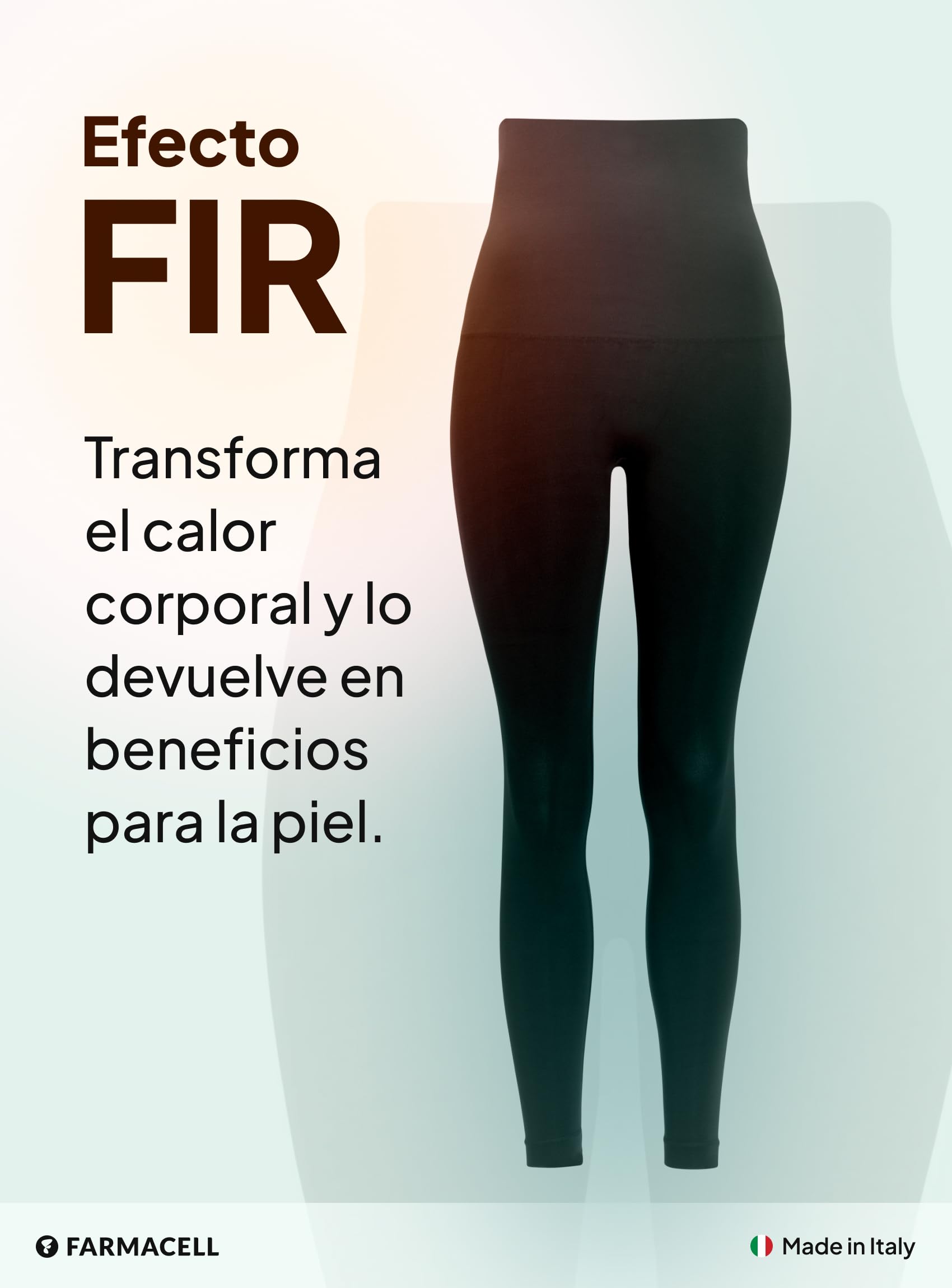 Farmacell Leggings Mujer con Cintura Alta Doblable y Efecto FIR Anticelulitis, Made in Italy, 609Y