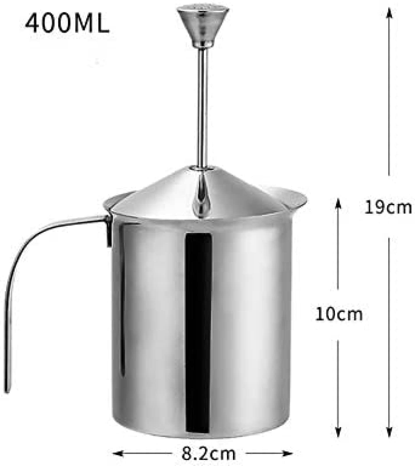 Montalatte Manuale - Acciaio Inox - 400/800 Ml - Schiuma di Latte Perfetta Grazie al Doppio Setaccio E Speciale Meccanismo Pressa,400 Ml,GQYYS