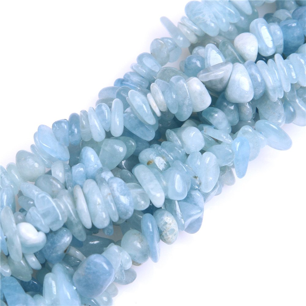 GEM-Inside Natural Blue Aquamarine 7-8mm Gemstone Semi Precious for Jewelery Making 15" per Strand