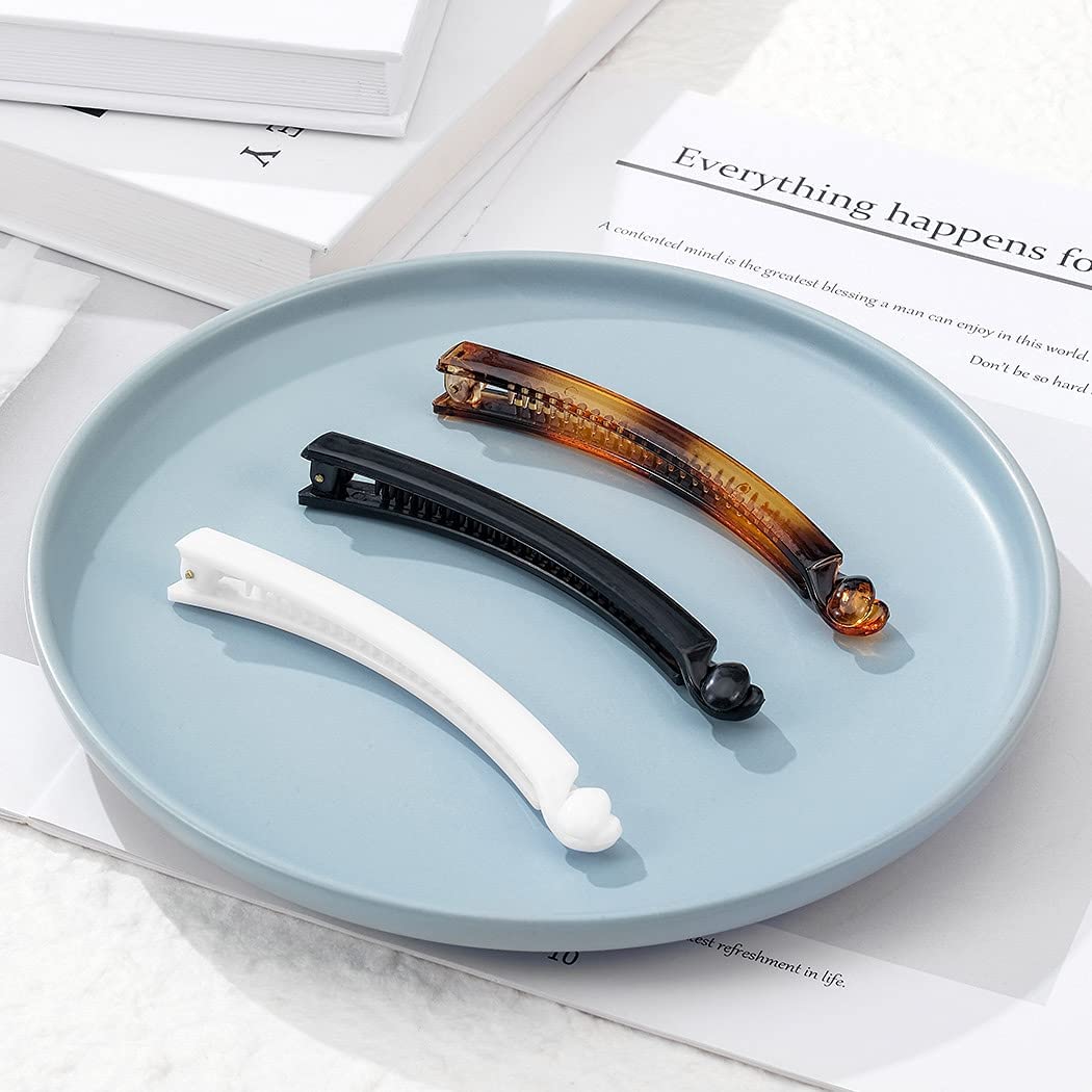 Bananenhaarclips Schwarz Haar Krallen Schildpatt Haar Clip Französisch Design Haar Styling Zubehör for Frauen und Mädchen (Pack von 3) (Color : White)