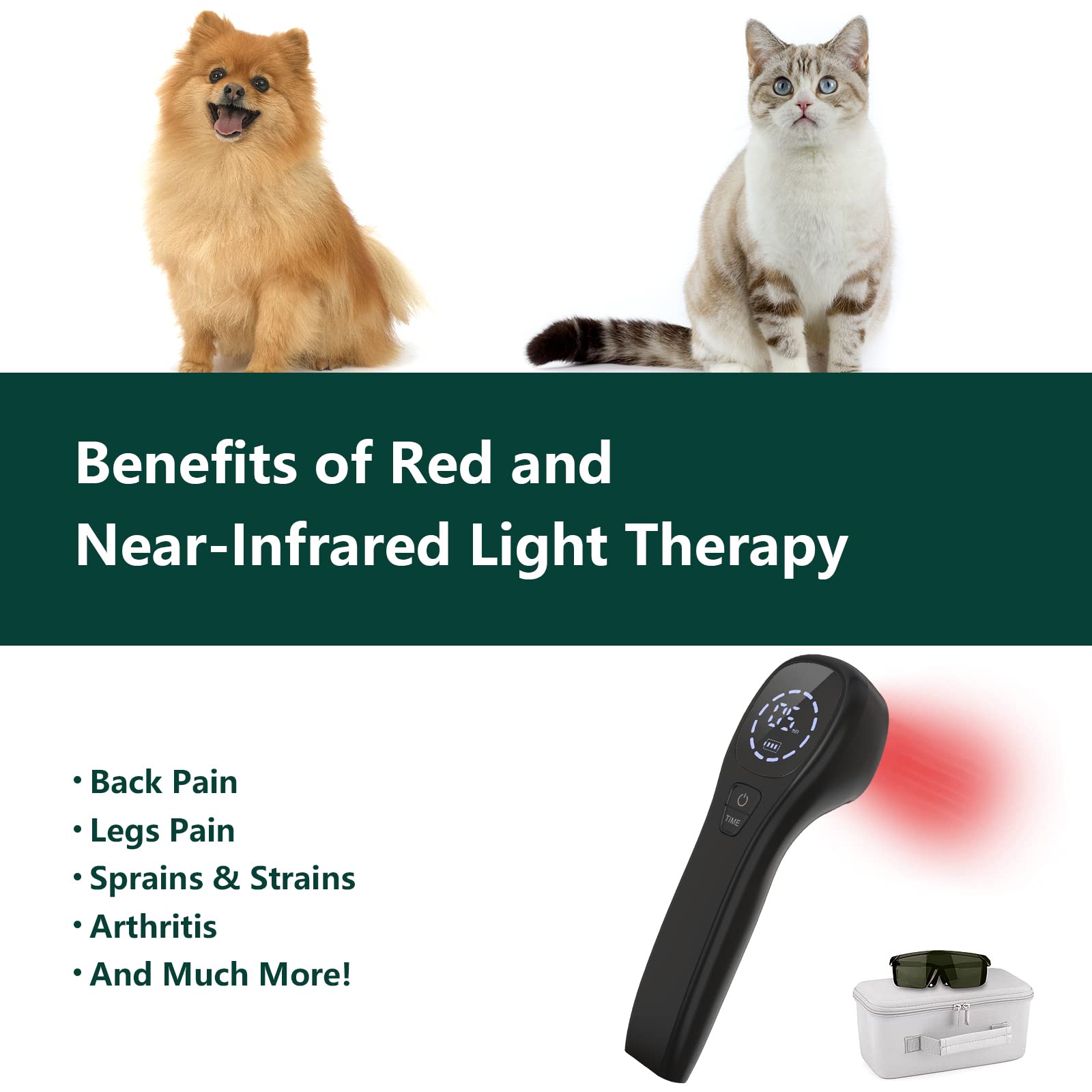 iKeener Pet/Vet Therapy Device,Cold Laser Therapy Relieve Animal's Muscle Joint Pain,Portable Handheld Red Light Therapy Device,with 650nm and 808nm Wavelength,for Horses,Dogs,Cats and Others (Black) - Image 4