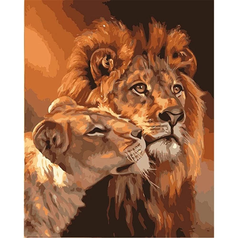 Diamond Painting Kit,Pittura Diamante 5D DIY,Loving Lion Couple Round Adulti Diamond Painting Kit Completo Drill,Strass Ricamo a Punto Croce Art Artigianato per Casa e Pareti Decor 60x90cm 24x36in
