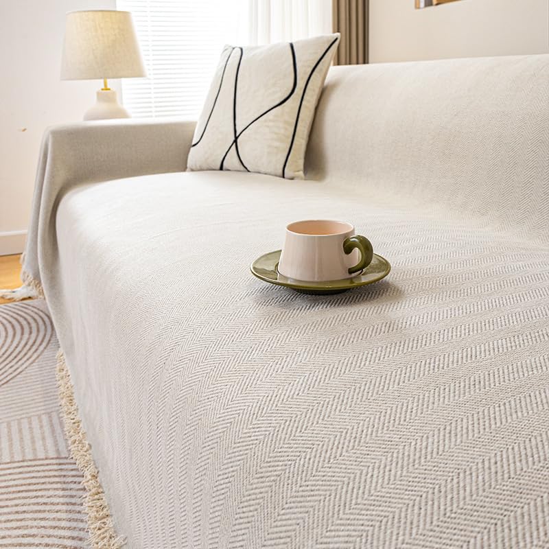Jeté de canapé 130x180cm beige minimaliste en maille douce pour salon