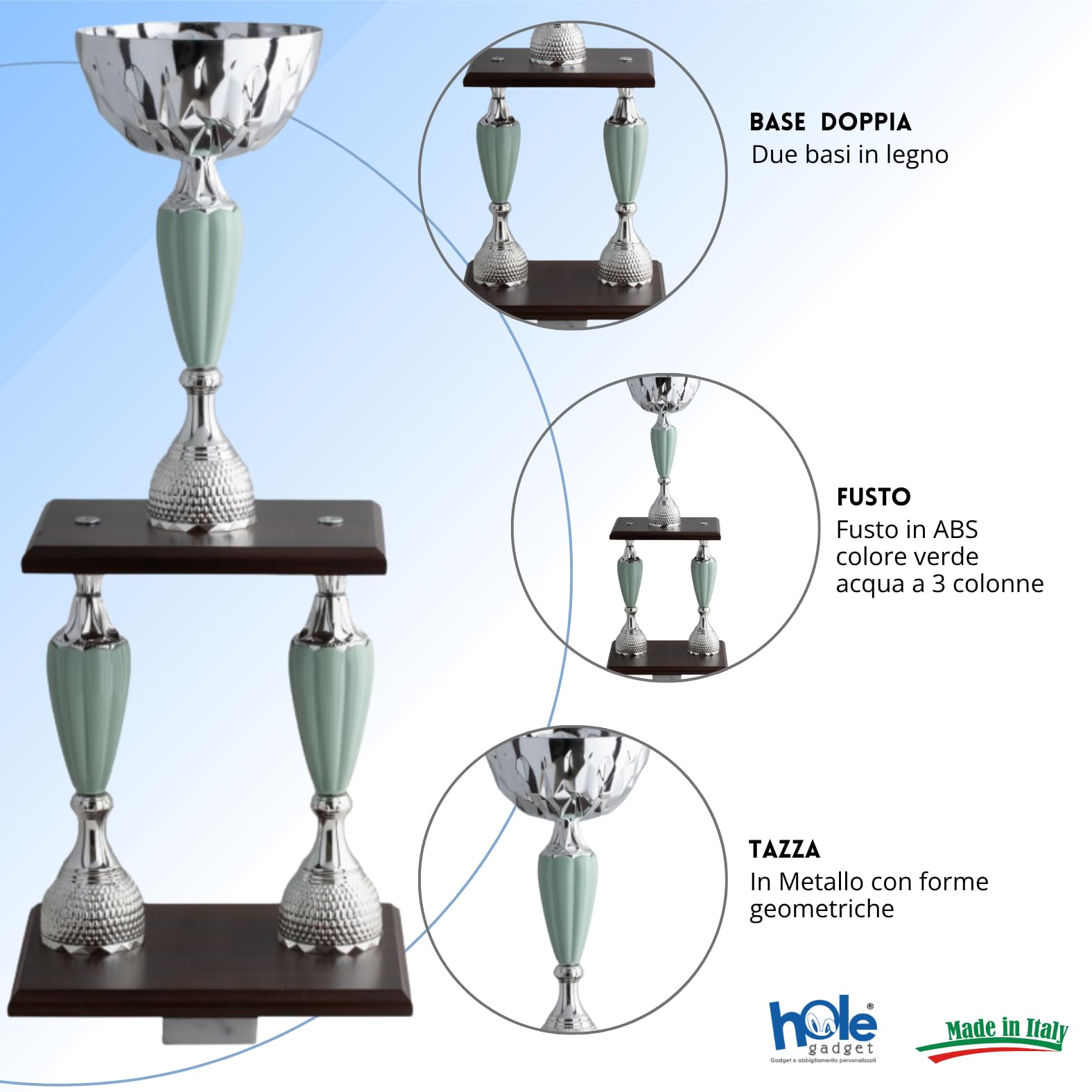 Coppa Trofeo Personalizzabile Grande a 2 Piani Varie Misure Calcio, Fantacalcio, Tennis, Padel, Basket Premiazioni Sportive ed Eventi con Targhetta Personalizzata cod 5.241