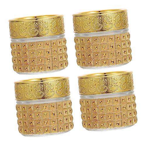 IWOWHERO 4 piezas Frascos de Vidrio de Almacenamiento Vacíos de Alta Gama Color Dorado de Botellas Pequeñas para Decoración y Doméstico