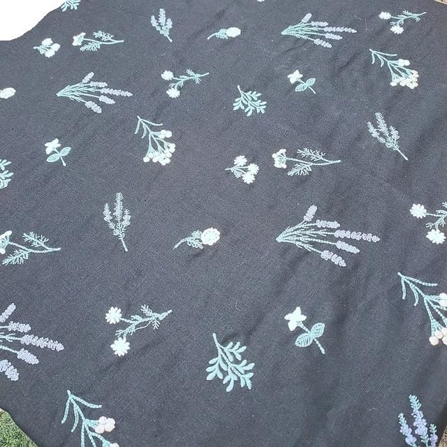 Stoffe Zum NäHen DIY handgefertigtes Leinentuch, bestickter Stoff, Kleidung, Kleidung, Stoff, Tasche, Sofa, High-End-Kissen, Breite 125 cm, 1 Yard NäHen & Stoffe(Noir)