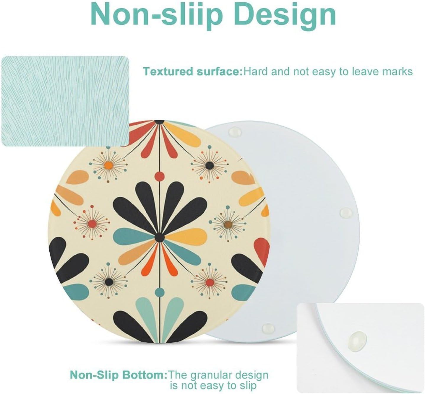 Retro Modern Chopping Block Tempered Glass Cutting Board Mats Round Countertop Cutting Boards Small Charcuterie Boards Bar Cheese Board Snack Tray