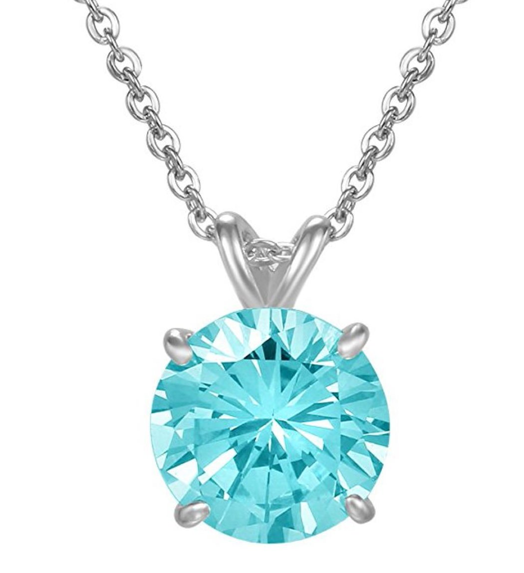 Forever loveAdabele Authentic 925 Sterling Silver Birthstone Necklace 8mm (2 Carat) Created Diamond or Gemstone Hypoallergenic Nickel Free Cubic Zirconia Jewelry Women Girl Gift