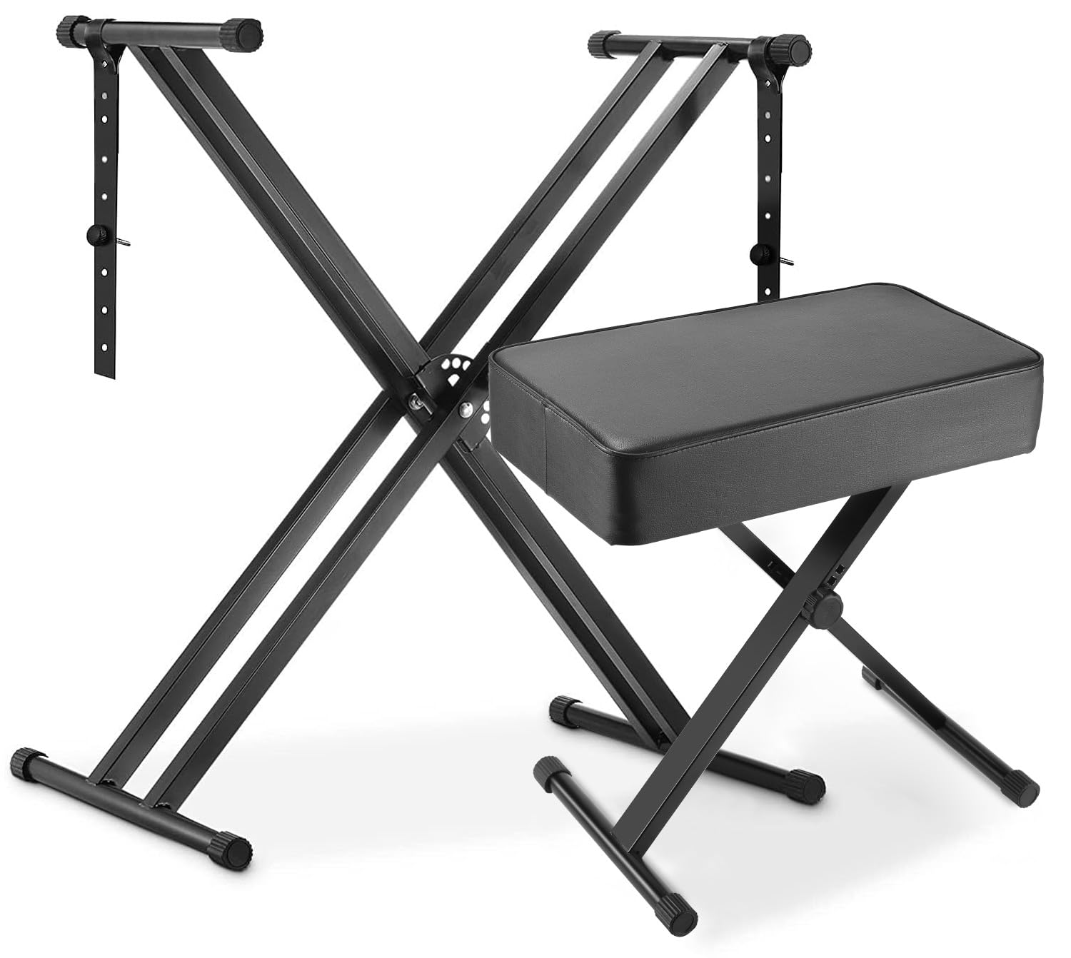 Supporto Tastiera e Sgabello Pianoforte Regolabile, Pieghevole, Doppio Telaio a X, Cuscino Spesso, Portata 100KG, Nero
