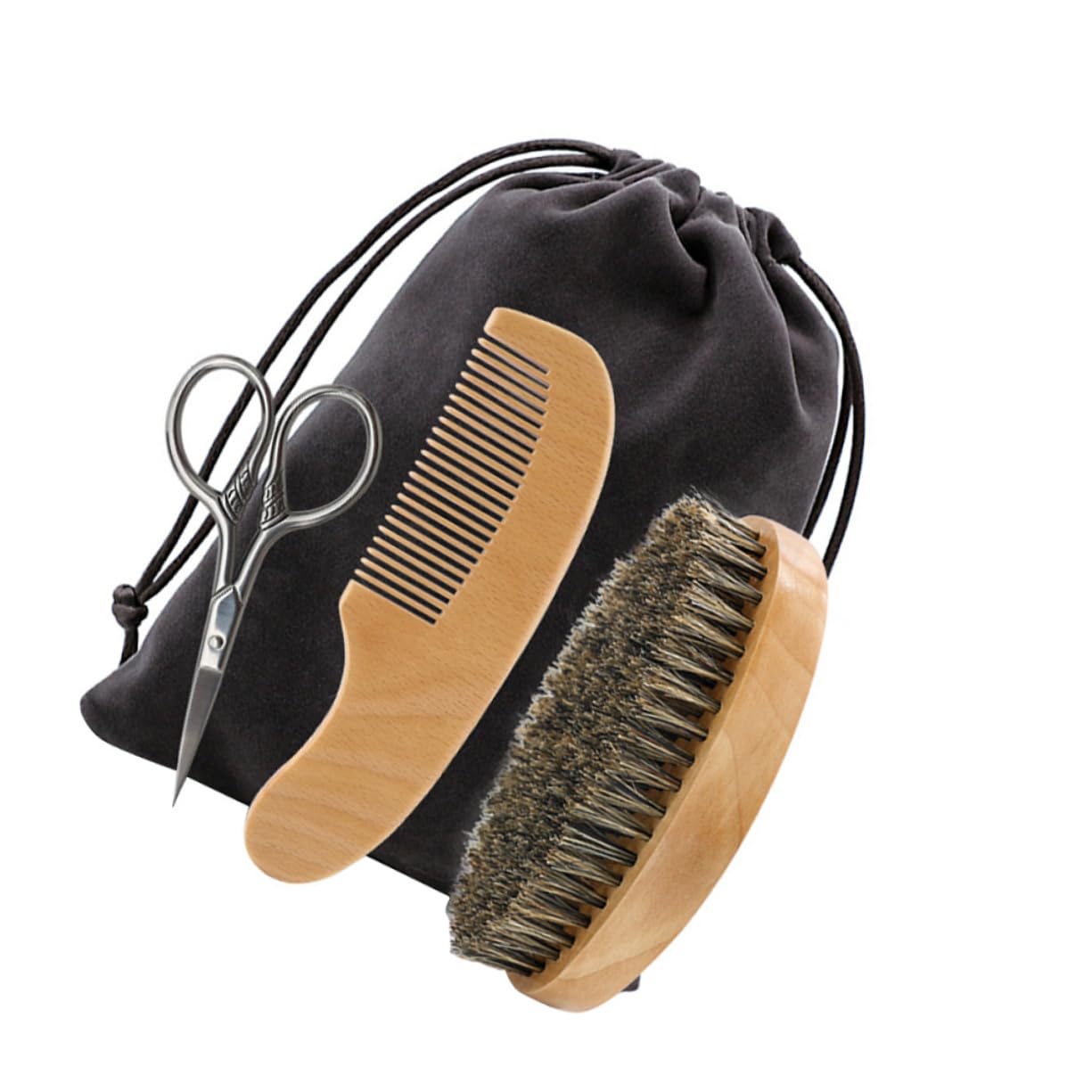 OSOLADY 1Set Beard Care Tool Kit with Beard Scissors Beech Comb and Brush for Grooming Present for Mens Beard Care and Maintenance