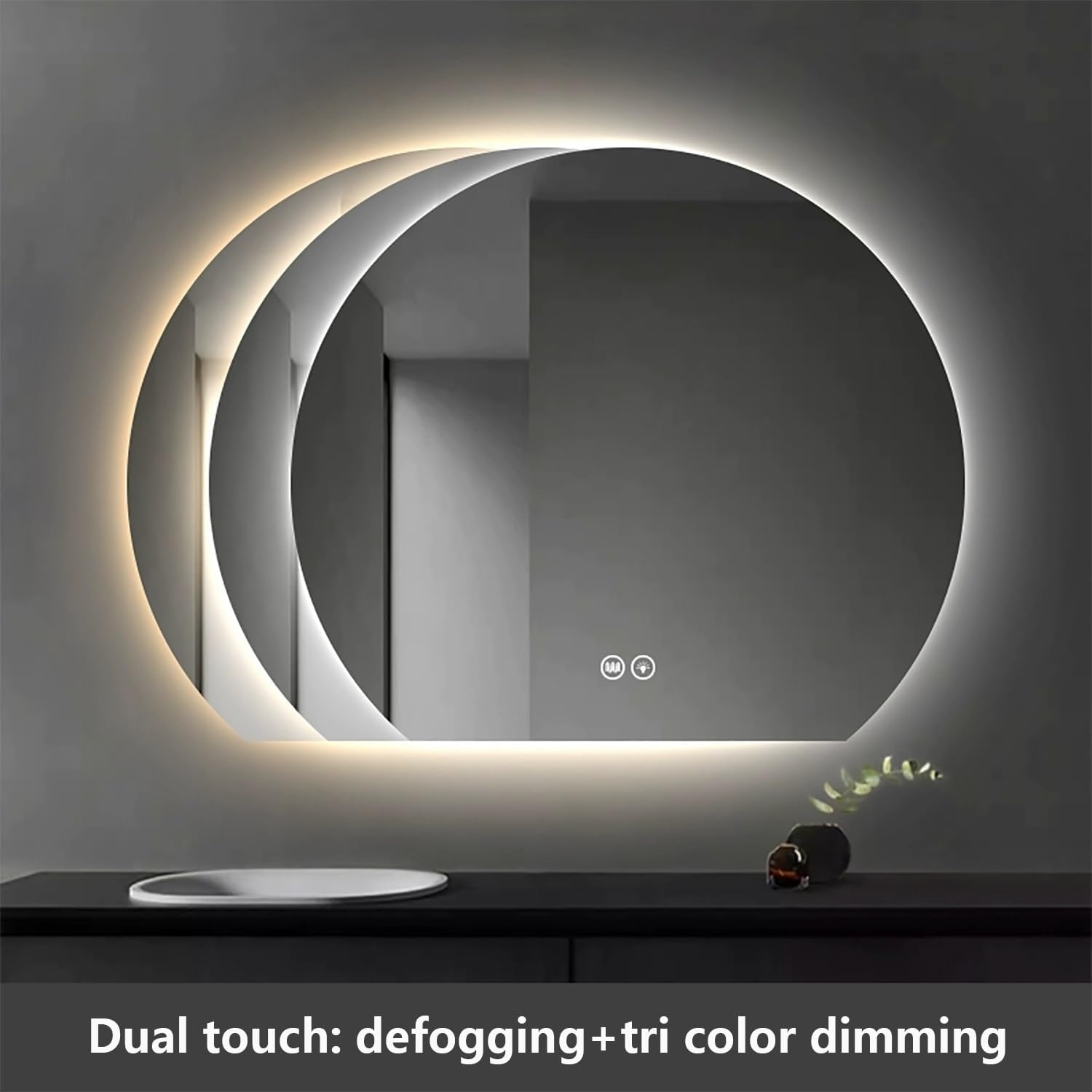 Ybyltcdj おしゃれ照明付き浴室鏡 半円大型壁掛け女優ミラー 70/80cmスマートフレームレスバニティミラー 曇り止め装飾ミ