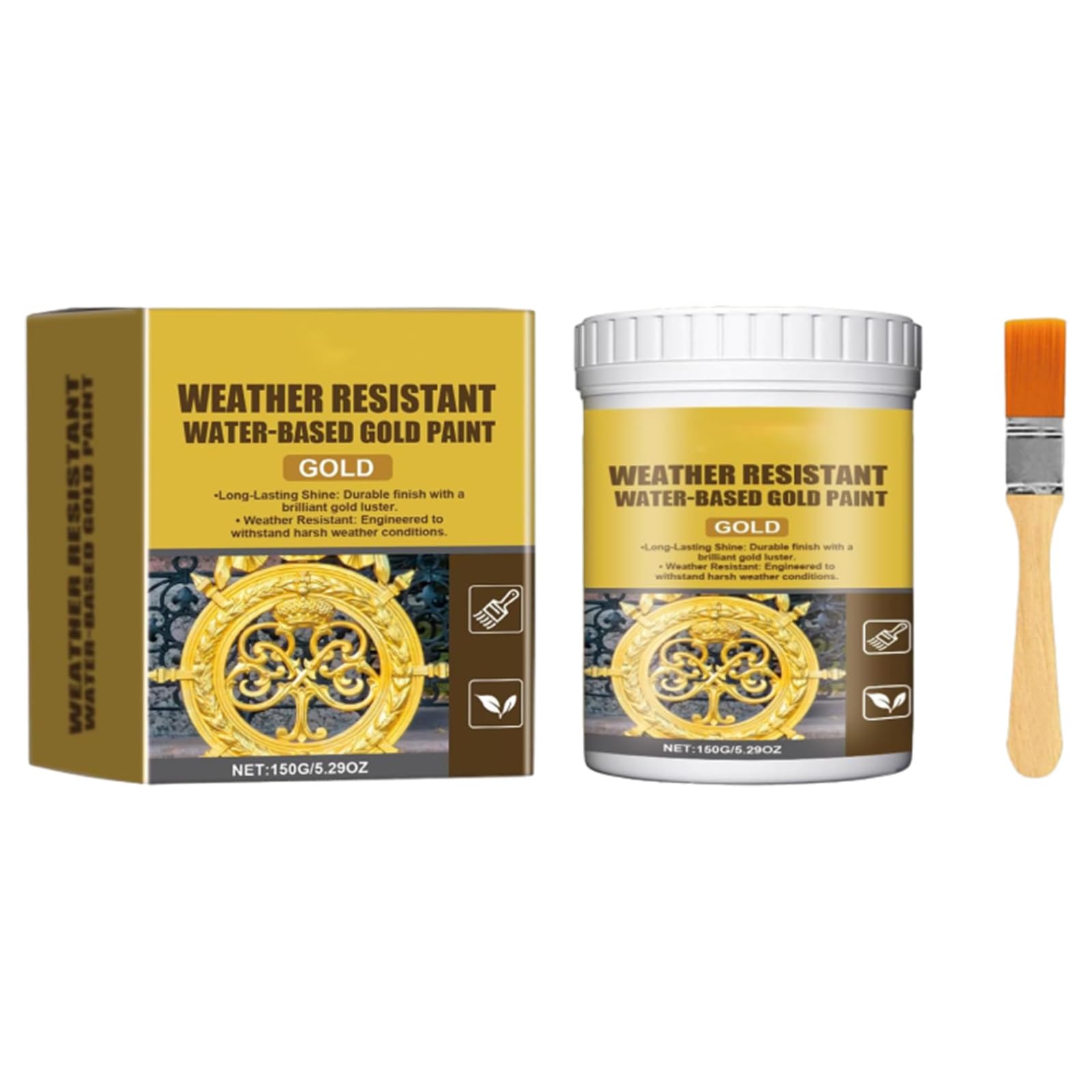 Weather Resistant Water-Based Gold Paint, Weather Resistant Gold Paint, For Metallic, Wood, Canvas,Plaster, And Handicrafts for Home Decoration, Gold Leaf Effect, Brilliant Shine (1PCS)