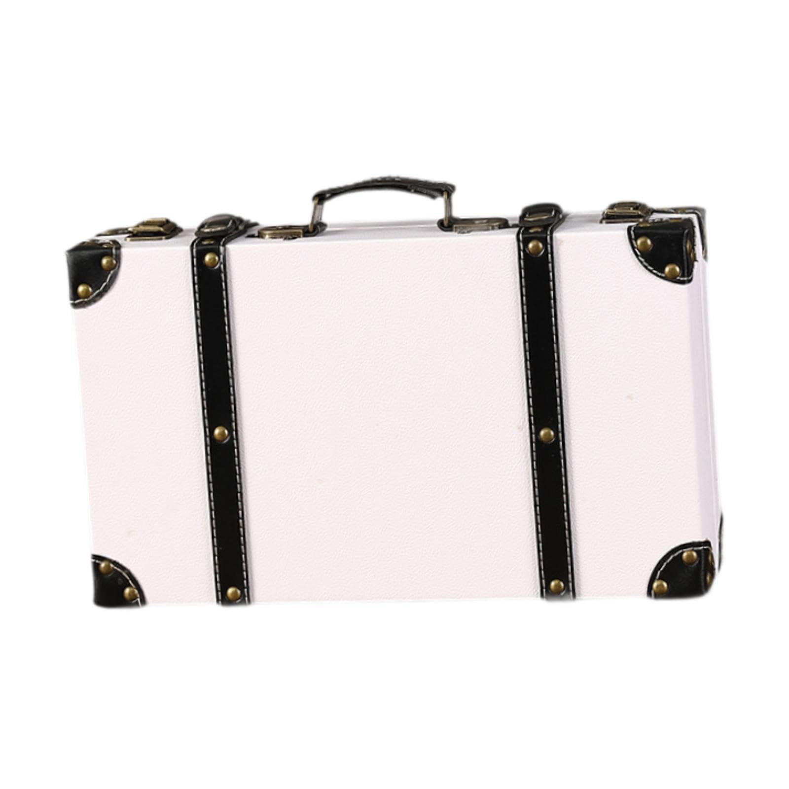 Valigia antica decorativa, scatola portaoggetti portatile, collezione antica, valigia per decorazioni per feste di compleanno, Bianco