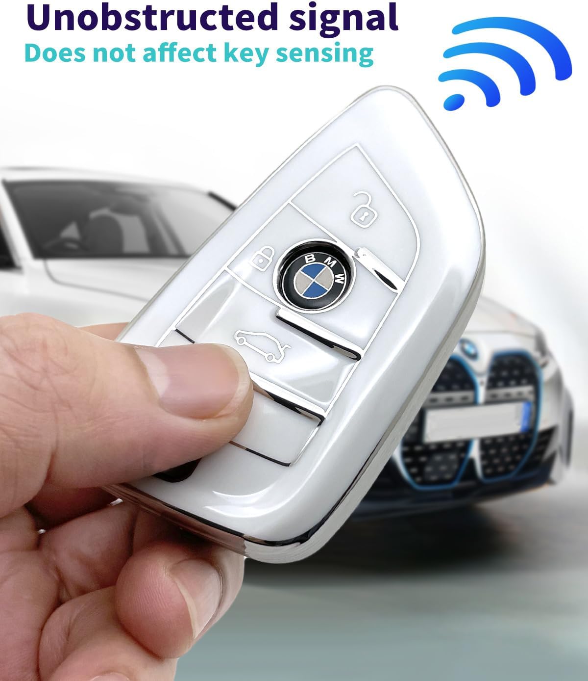 Suitable For Bmw Key.Advanced soft TPU key case is compatible with X1 X3 X4 X5 X6 X7 M5 M6 1 3 4 5 6 7 GT3 GT5 GT6 key 360 Degree full protection key (Type B White Key Cover) - Image 5