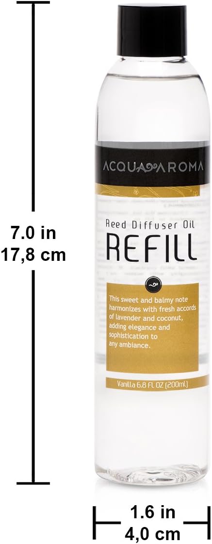 Acqua Aroma Vanilla Reed Diffuser Oil Refill 6.8 FL OZ (200ml) Contains Essencial Oils Handcrafted Made in Brazil