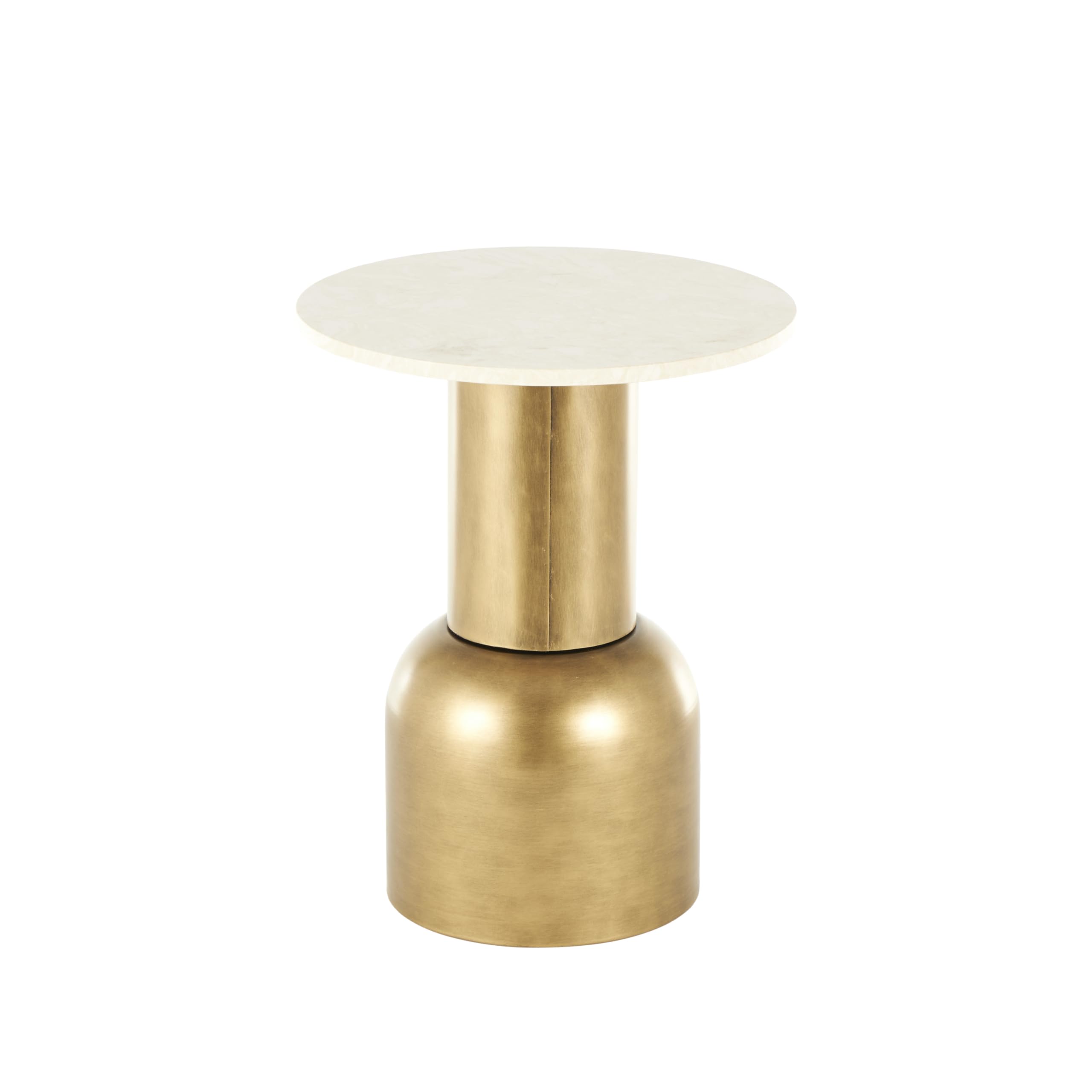 Deco 79 Metal Side End Accent Table Pedestal End Table with Cream Marble Tabletop, Side Table 16" x 16" x 20", Gold