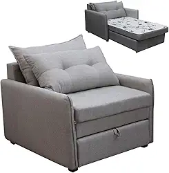 Sofá Cama Retrátil Solteiro Linho Estofado com Almofada Montreal (Cinza)
