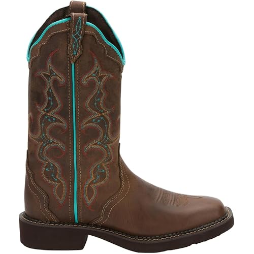 Justin Raya 12" Women's Cowgirl Boot, Scalloped Collar, J-Flex Comfort, Square Toe, Brown - 8.5B