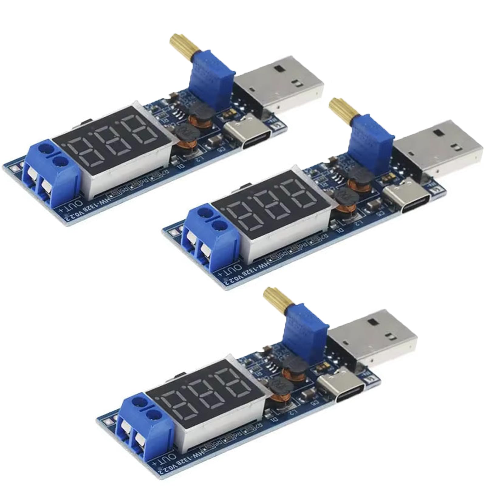 3 sztuki modułu zasilacza DC-DC Step Up Down, konwerter USB 5 V na 3,3 V/9 V 12 V 24 V Boost Buck, moduł konwertera napięcia o zmiennej regulacji, konwerter Step Up (typ C)