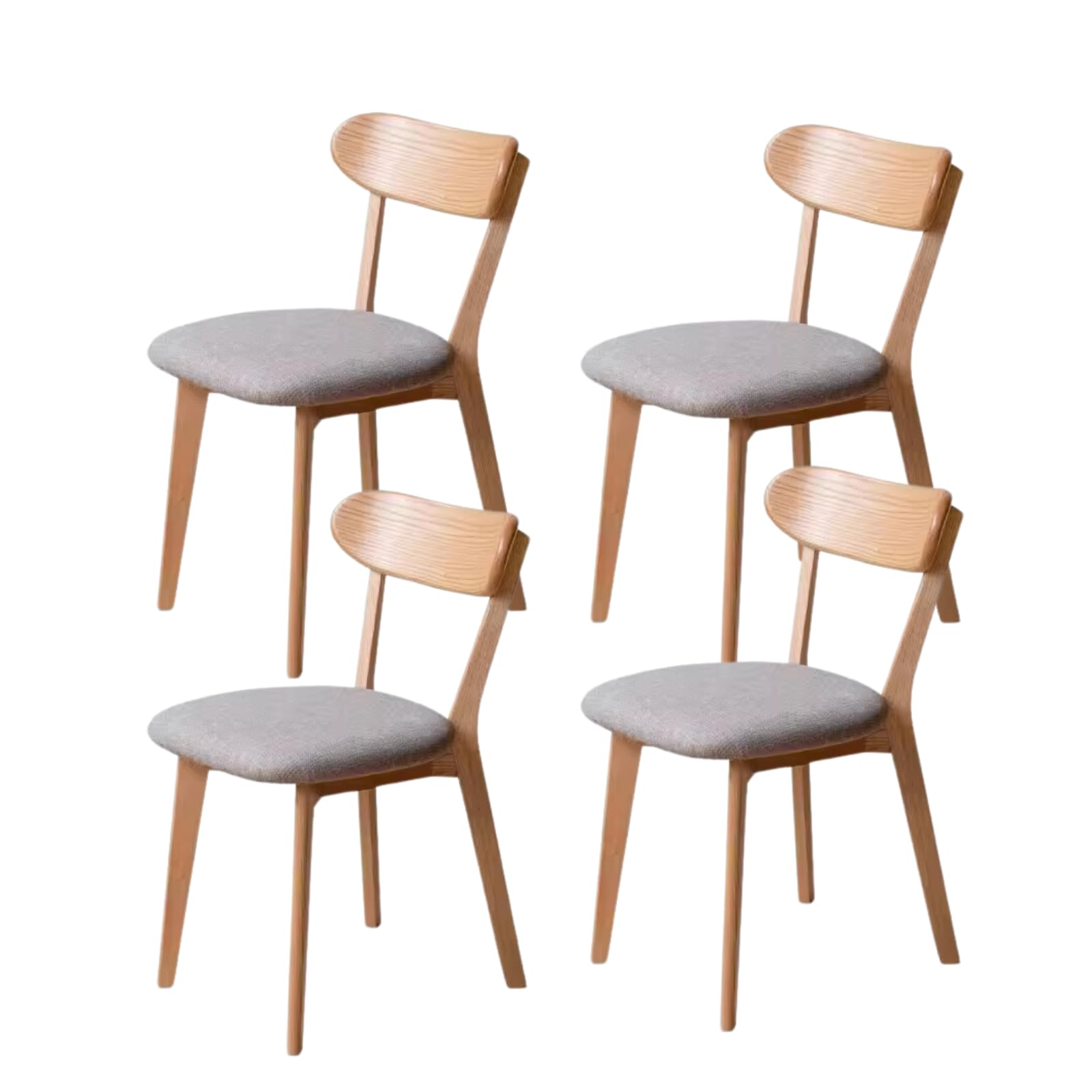 Bamskov 100% Solid Oak Wood Dining Room Chairs - Practical Kitchen Chairs - Wood Chair for Dining Room, Kitchen (4, Natural with Grey Cushion)
