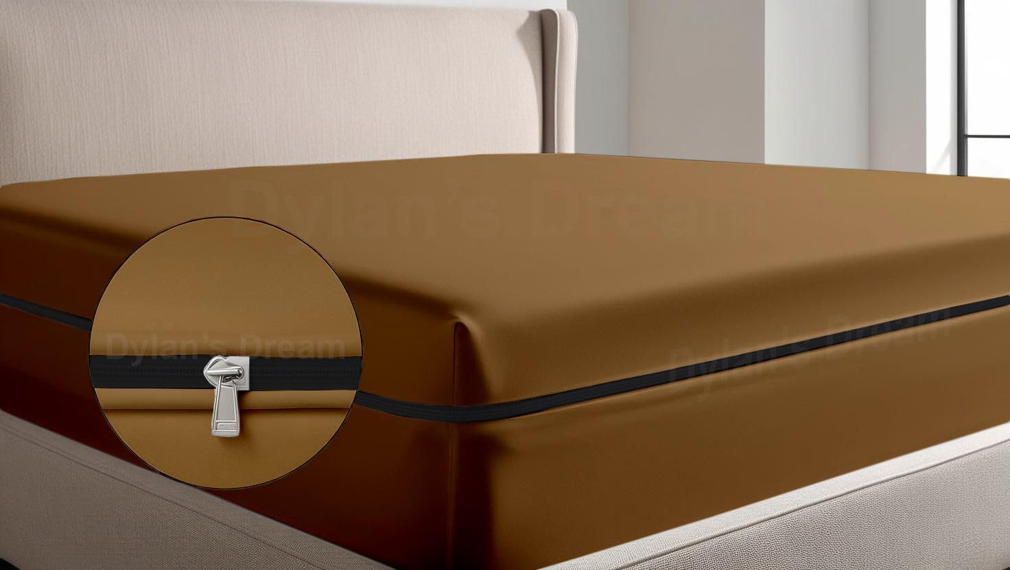 Zipper Fitted Sheet- RV Short King Size Zipper Sheets, 21 Deep Pocket Brushed Microfiber Sheets, Soft & Wrinkle Free Zip Fit Sheet, Secure Fit Mattress Zip Sheet-Taupe (1 Fitted Zipper Sheet)