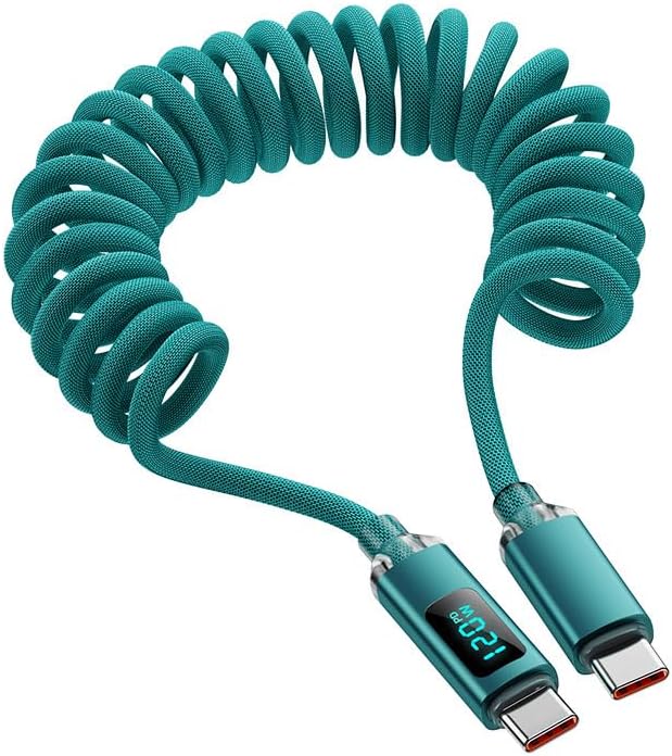 USB C to USB C Cable 6.5FT 120W Cables with Display Spring Wire Charger Type C Cables High Speed Fast Charging for Phone (Green,1M/3.3FT)