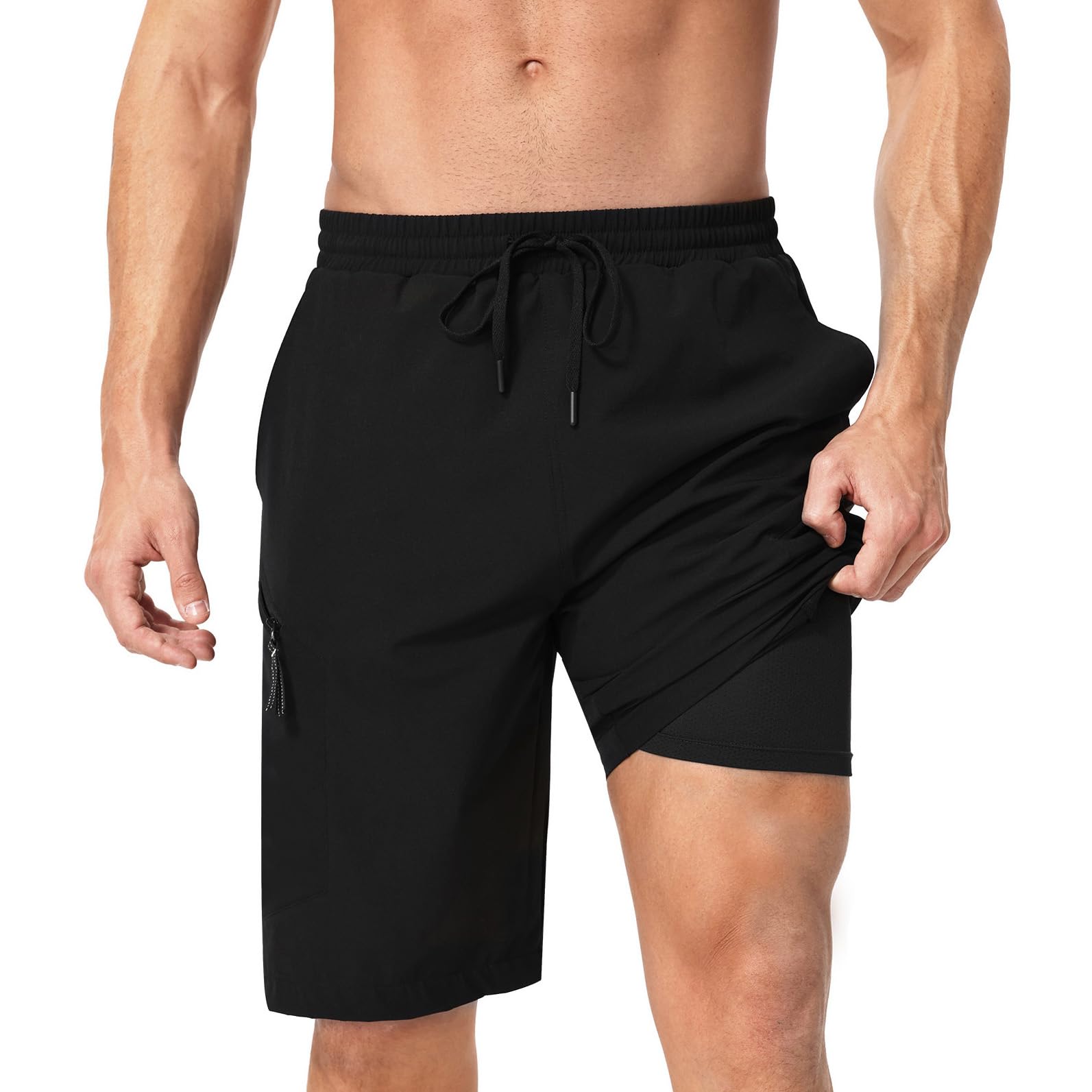 X-TIGER Culotte Ciclismo Pantalones Cortos MTB para Hombre 5D Gel Acolchado | Pantalon Montaña 4 Bolsillos Cinturilla Elástica con Cordón Transpirables Secado RáPido Impermeable