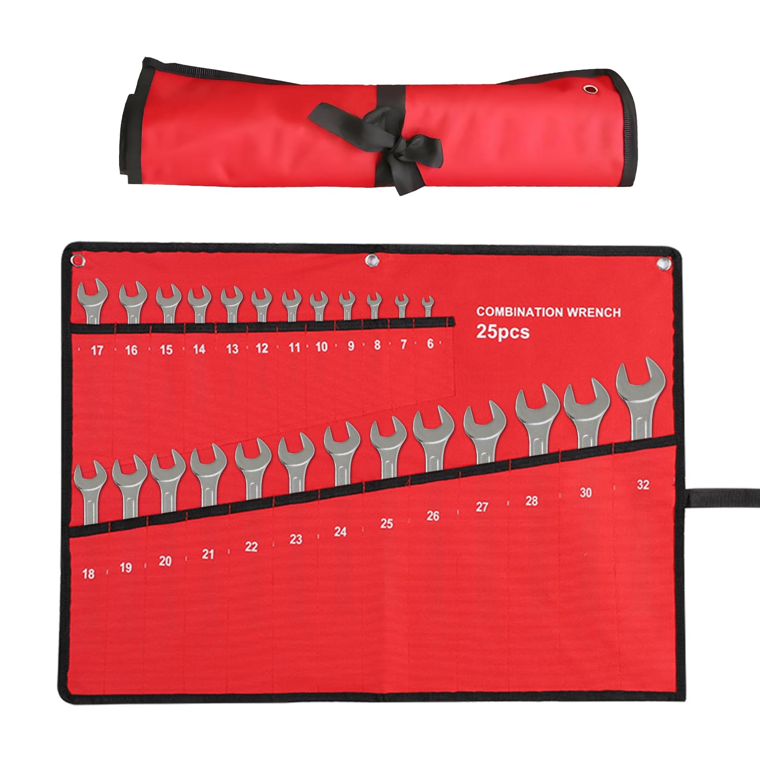 Tissting Bolsa Organizadora de Herramientas, Pocket Tool Roll con 6 25 Bolsillos,Bolsa Portaherramientas, Bolsa Enrollable 25 Pockets Bolsa para Llaves Fijas para Electricistas Carpinteros Fontaneros