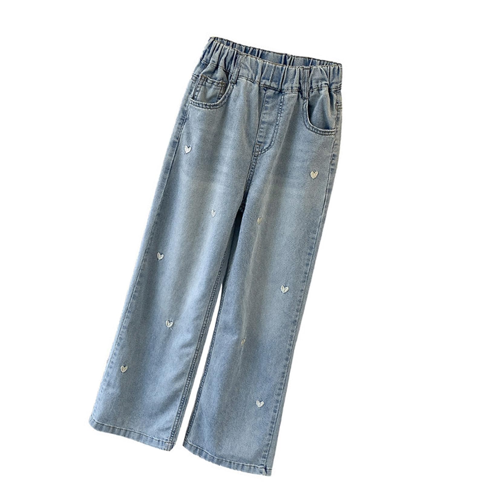 Pantalones vaqueros de pierna ancha para niñas, cintura elástica, pantalones de moda para primavera y otoño de 5 a 12 años, cómodos pantalones de mezclilla casuales