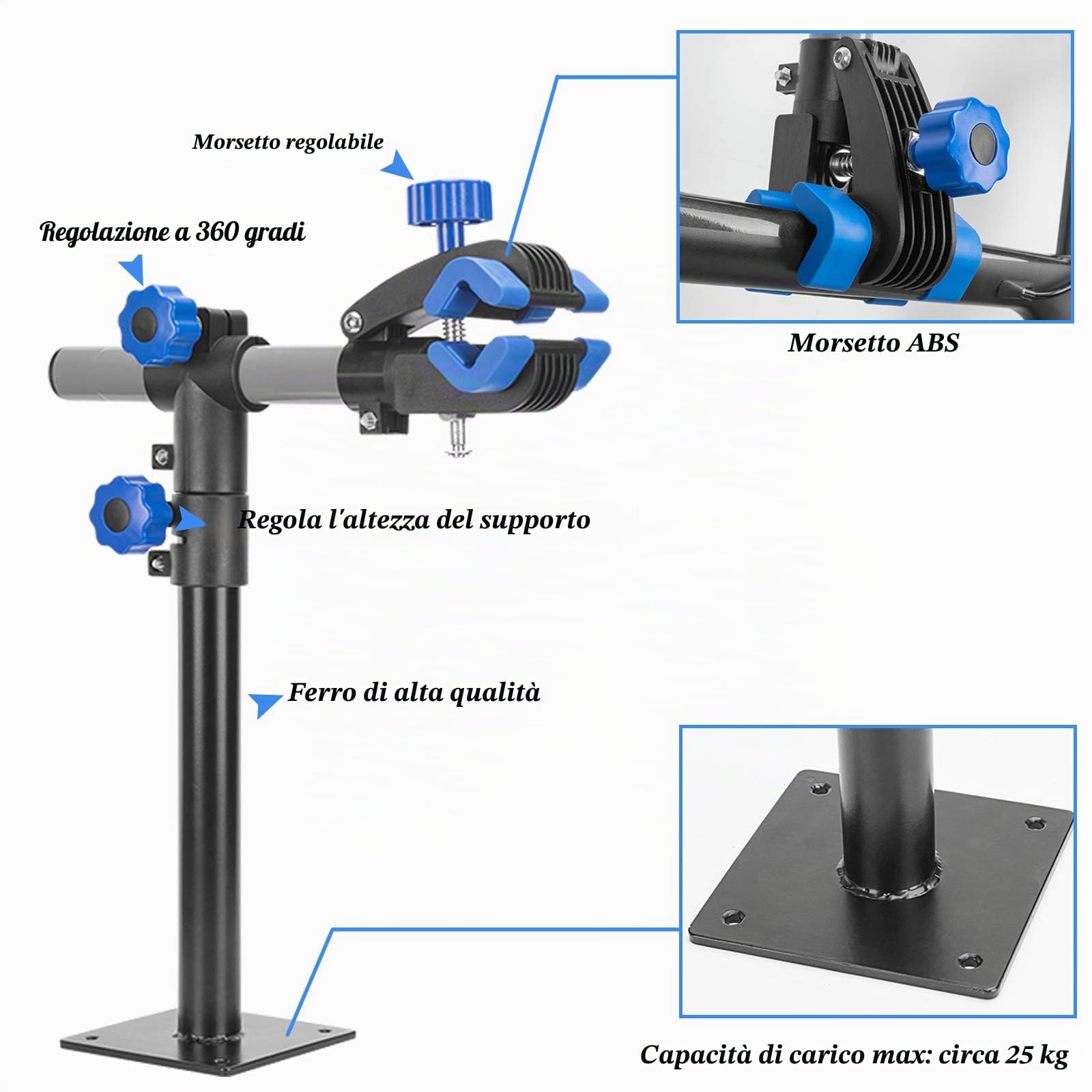 ROCKBROS Cavalletto Manutenaione Bici da Parete, Supporto per MTB Bicicletta Sgancio Rapido, Portabici Parcheggio per Muro Garage, Carico Massimo 25kg, Estensibile Design, Rotabile a 360°