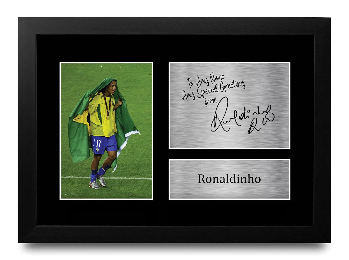 HWC Trading Ronaldinho Brazil Personalised Gift - Signed Autograph Picture, Framed A4 Football Memorabilia with Custom Name Message for Birthday Christmas Wedding