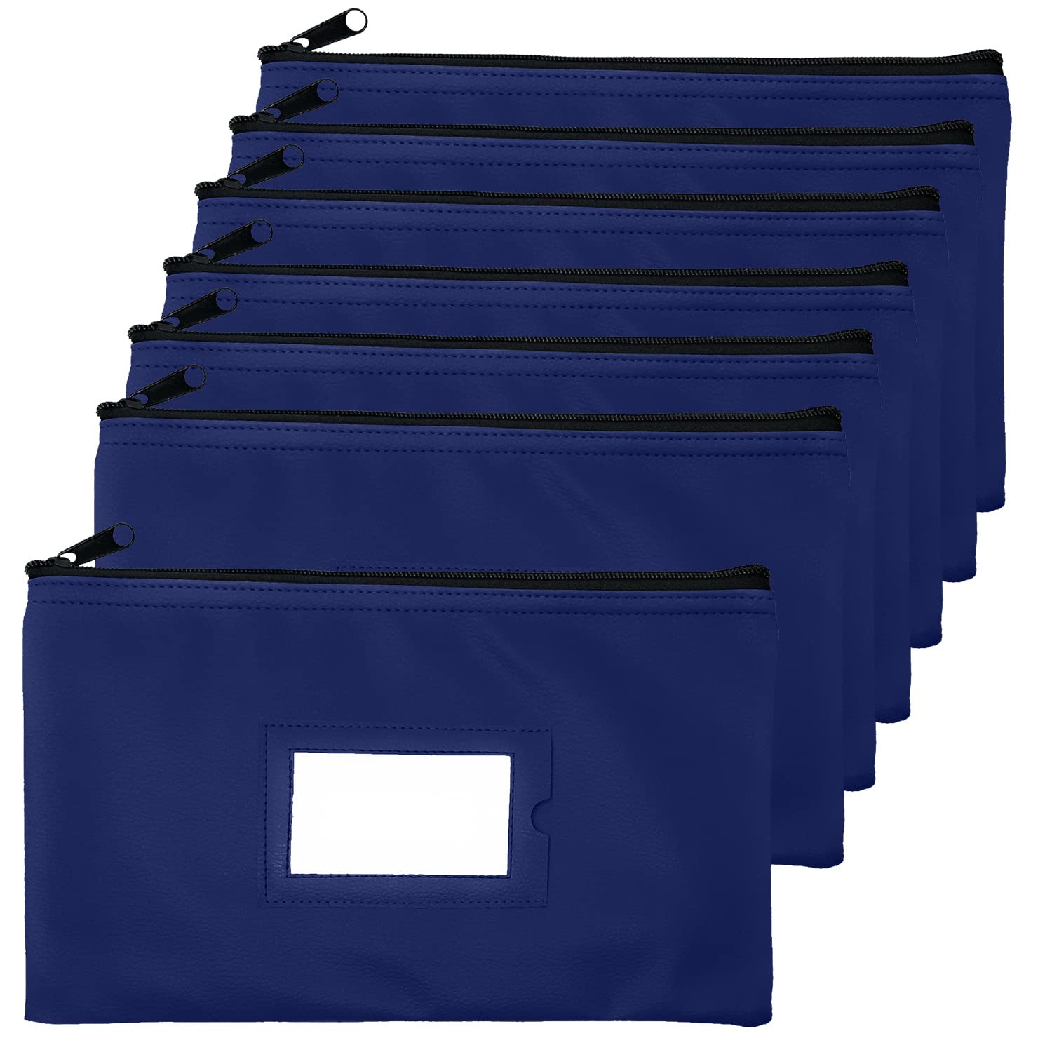 Money Bank Deposit Bag with Zipper | 11x6 inch | Navy blue | Durable Leatherette Money Cash Coin Check Wallet Pouch for Men & Women with Framed ID
