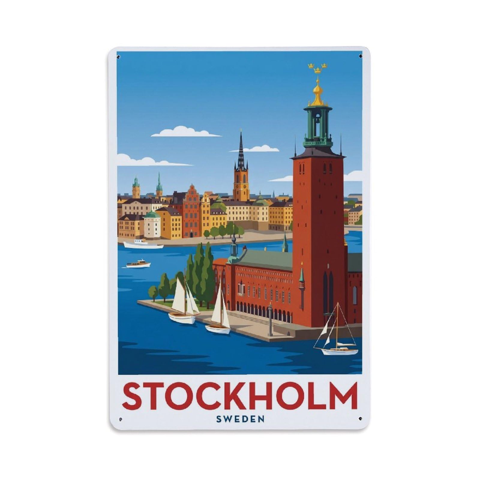 Olhnbad Style Archipelago Stockholm Sweden Colorblock City Travel Metal Tin Sign