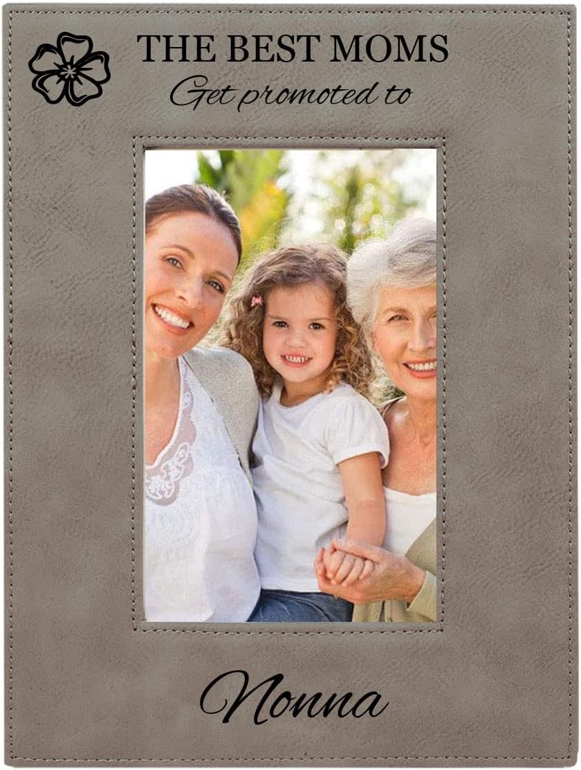 CustomGiftsNow The Best Moms Get Promoted to Nonna Pink Leatherette Wall Hanging/Tabletop 8x10 Landscape Horizontal Picture Group Family New Grandchild Baby Photo Frame
