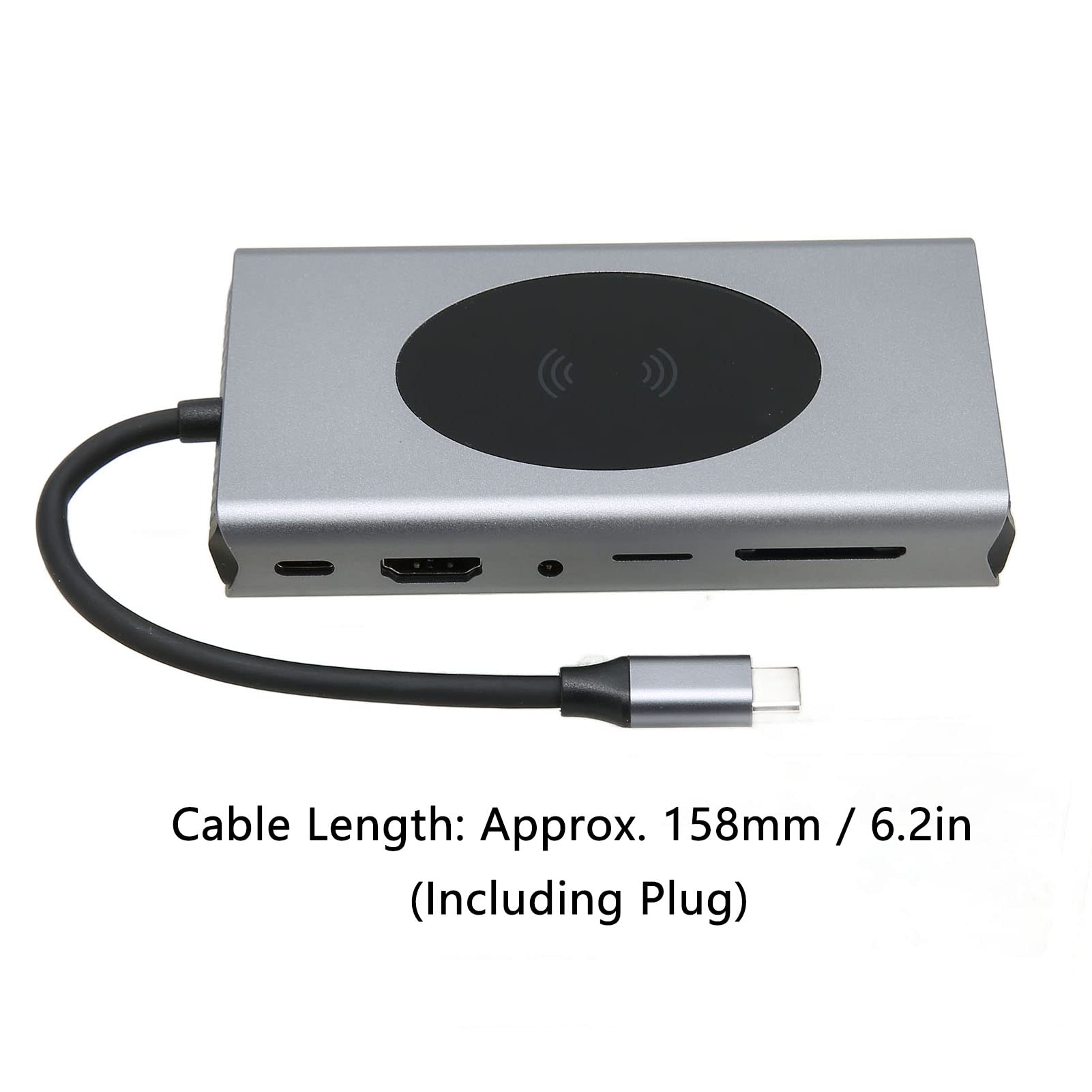Yunseity Adaptador Multipuerto 13 en 1 USB C Hub, Tipo C a HDMI+VGA+USB3.0 * 5+SD+TF+RJ45+PD+AUDIO3.5+Carga Inalámbrica 10W Estación de Acoplamiento Dongle, Adaptador USB C Dongle