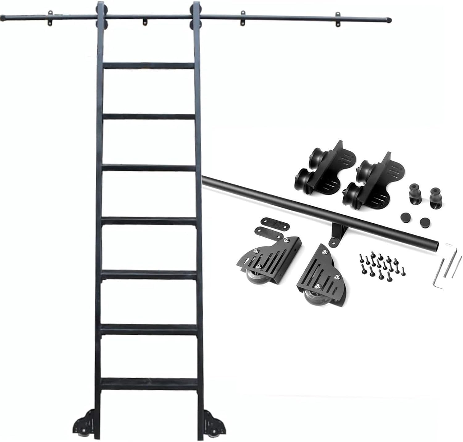 Kit quincaillerie pour échelle coulissante de bibliothèque avec rail et roues de sol