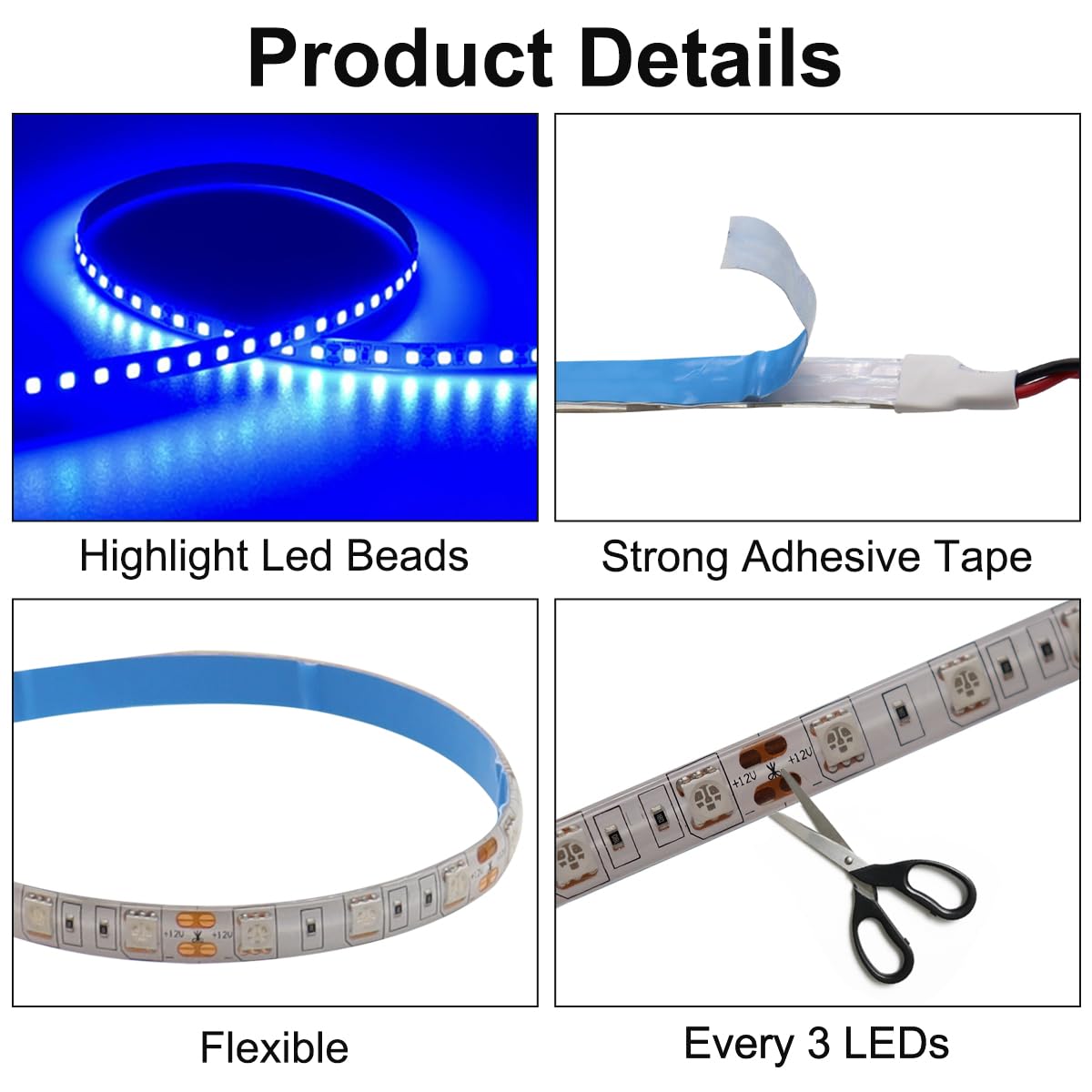 TEKSHINNY Zestaw oświetlenia LED do kampera, 12 V, 16,4 m, markiza LED, wodoodporne zewnętrzne oświetlenie podwozia do kampera, przyczepy kempingowej, stojaków koncesyjnych, ciężarówek, niebieski