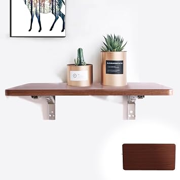 Laundry Folding Table,Wood Wall Mounted Table,Space Saving Folding Wall Desk,Wall Mounted Desk,Floating Desk with Iron Bracket,Fold Down Desk for Small Spaces,for Office Home Kitchen